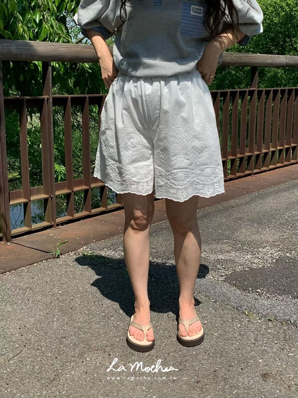 寬腰頭蕾絲五分褲
